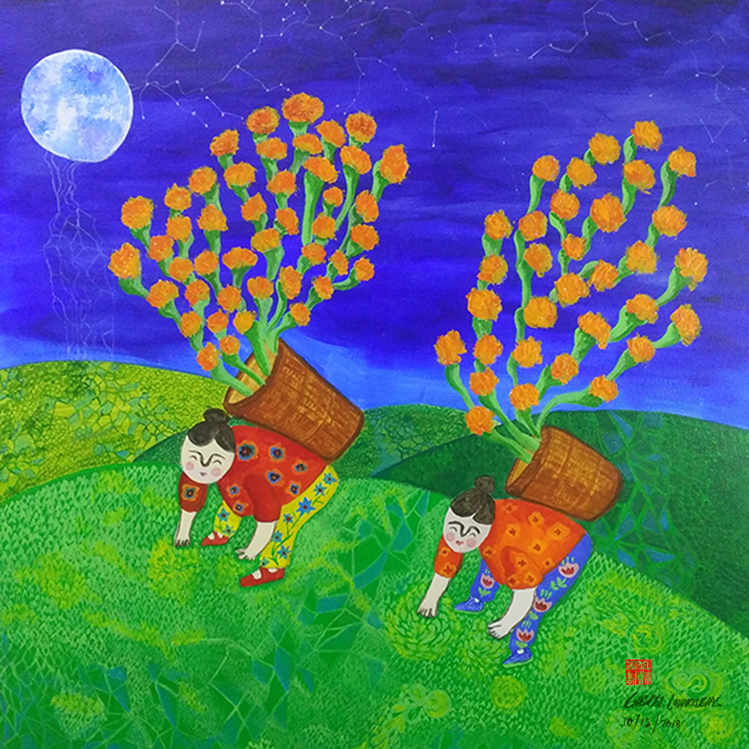 Two Ladies Harvesting Cempasuchil Flower in Shaanxi Province
